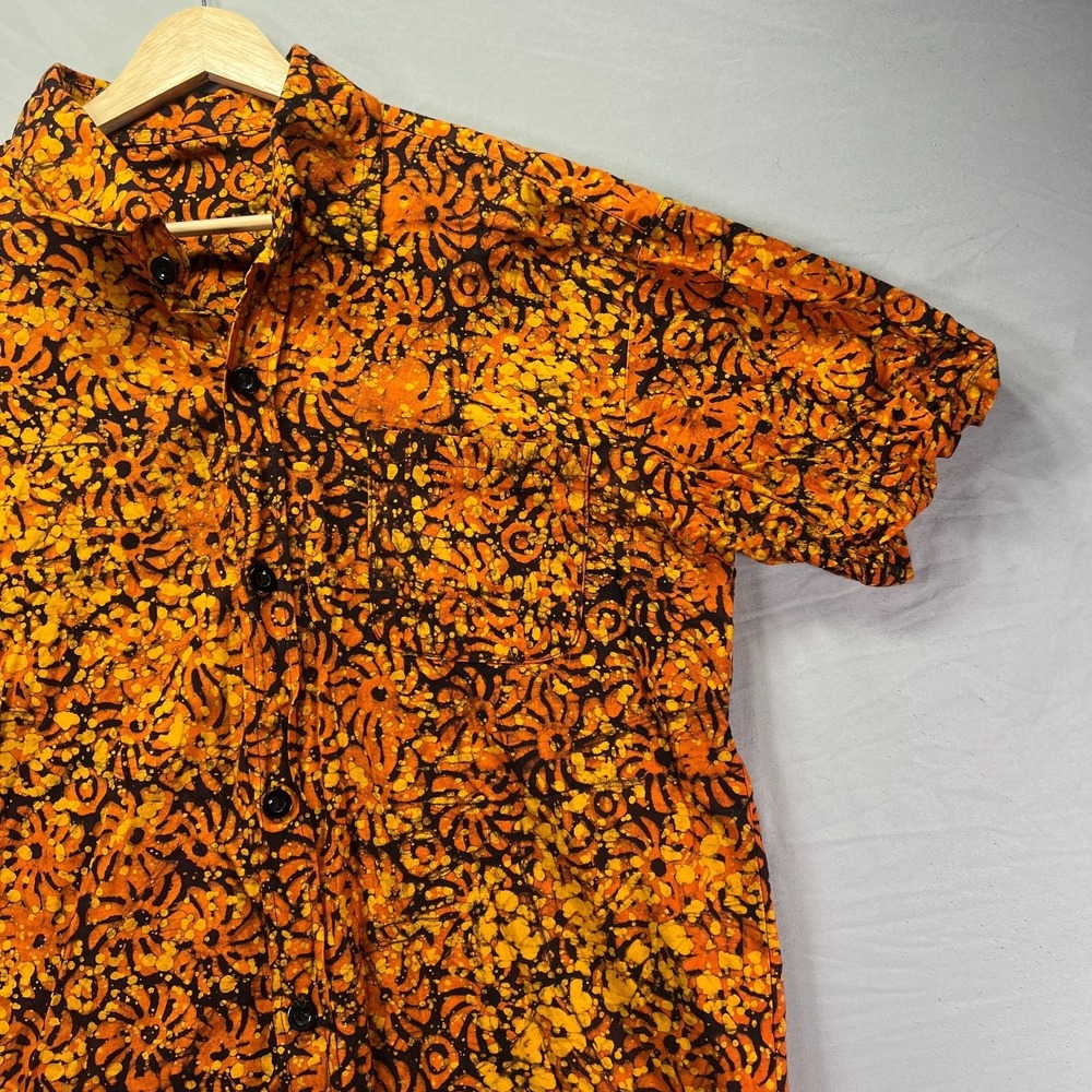 True Vintage Button Up Shirt Men Large Orange Handmade Autumn Fall Halloween 70s - Picture 4 of 8